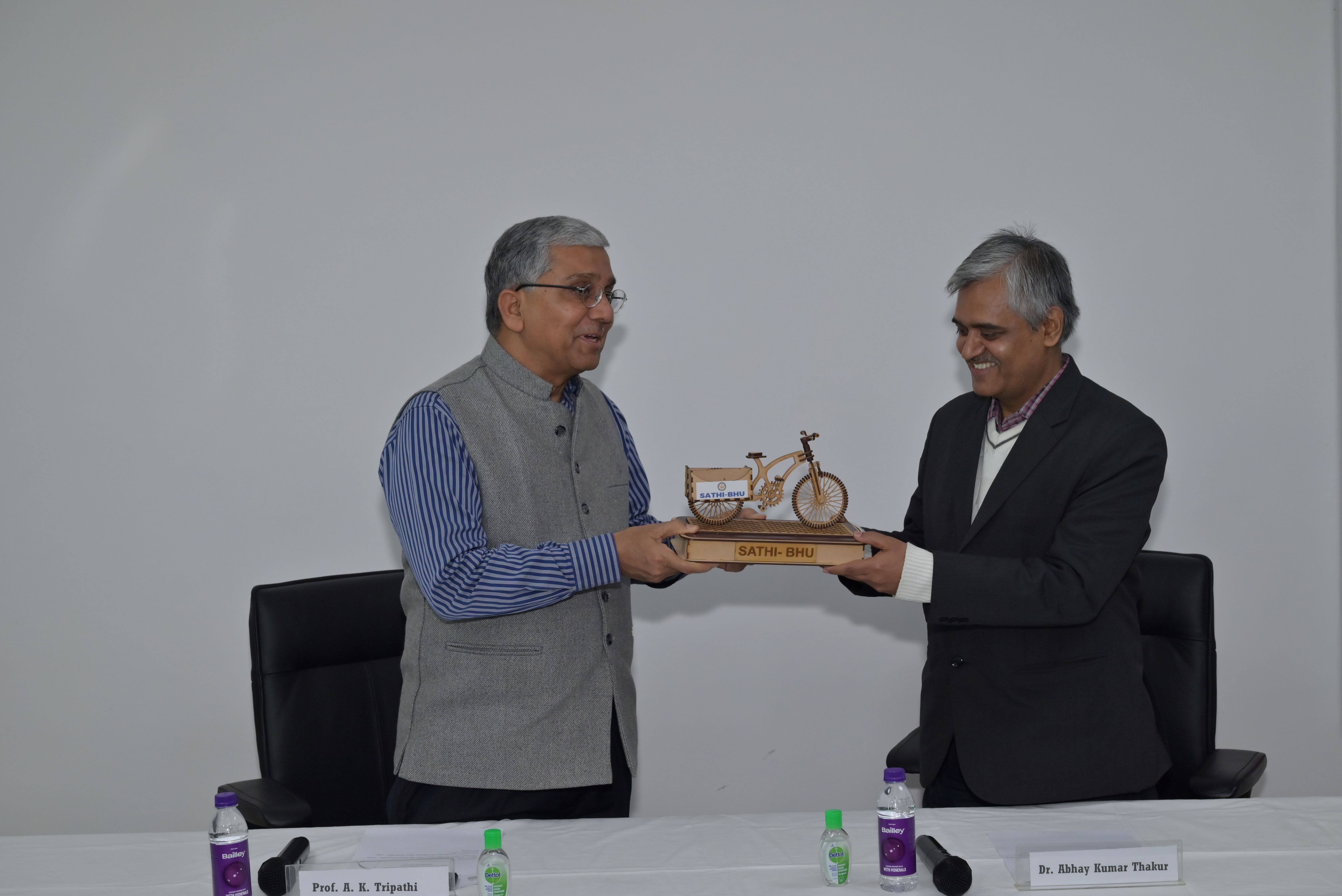 Prof. Anil K. Tripathi Felicitated to Mr. Abhay Thakur, Finance Officer, BHU, Chief Guest of Inaugural Ceremony 